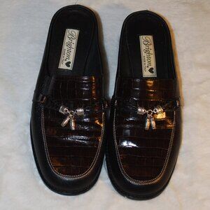 Brighton Black and Brown Mules with Silver Accents